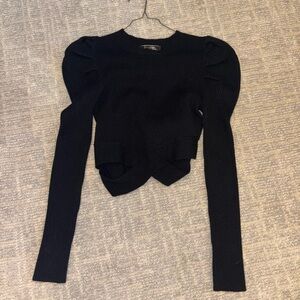 Blue Blush Black Asymmetrical Puff Sleeve Blouse